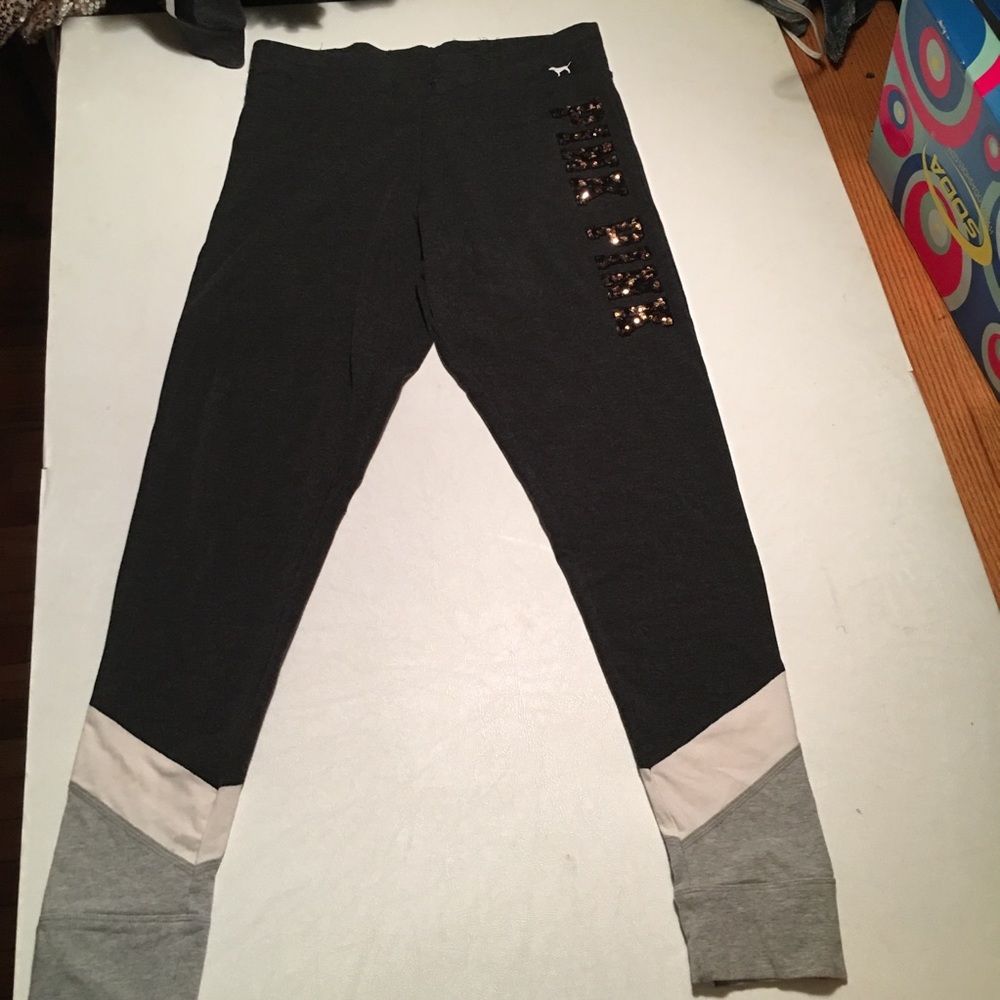 Vs pink leopard bling campus leggings size large